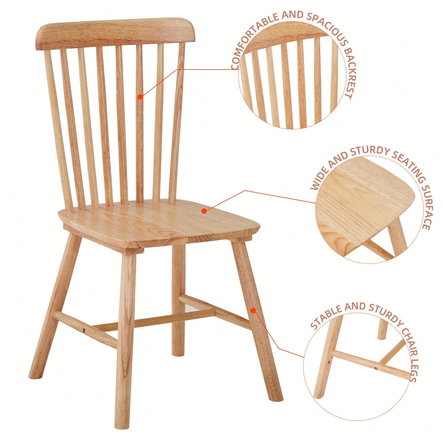 Set Of 4 White Solid Wood Dining Chairs - Simple Natural Design For Dining Room And Living Space