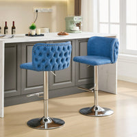 Modern Adjustable Height Swivel Bar Stools with Chrome Base Set of 2 Tufted PU Upholstery for Kitchen Island and Home Pub Beige