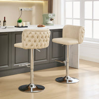 Modern Adjustable Height Swivel Bar Stools with Chrome Base Set of 2 Tufted PU Upholstery for Kitchen Island and Home Pub Beige