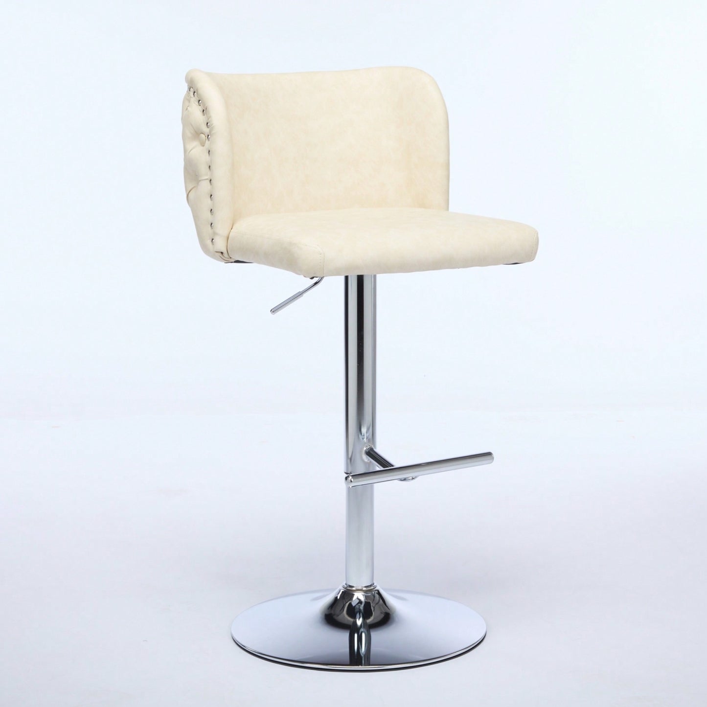 Modern Adjustable Height Swivel Bar Stools with Chrome Base Set of 2 Tufted PU Upholstery for Kitchen Island and Home Pub Beige