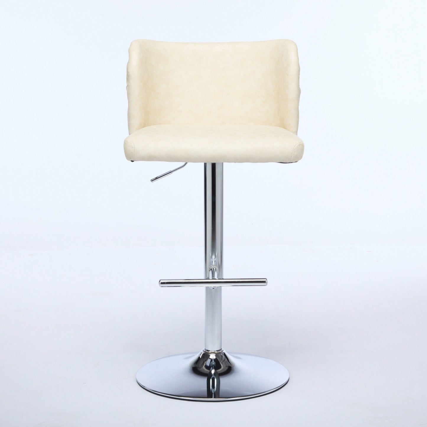 Modern Adjustable Height Swivel Bar Stools with Chrome Base Set of 2 Tufted PU Upholstery for Kitchen Island and Home Pub Beige