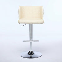 Modern Adjustable Height Swivel Bar Stools with Chrome Base Set of 2 Tufted PU Upholstery for Kitchen Island and Home Pub Beige