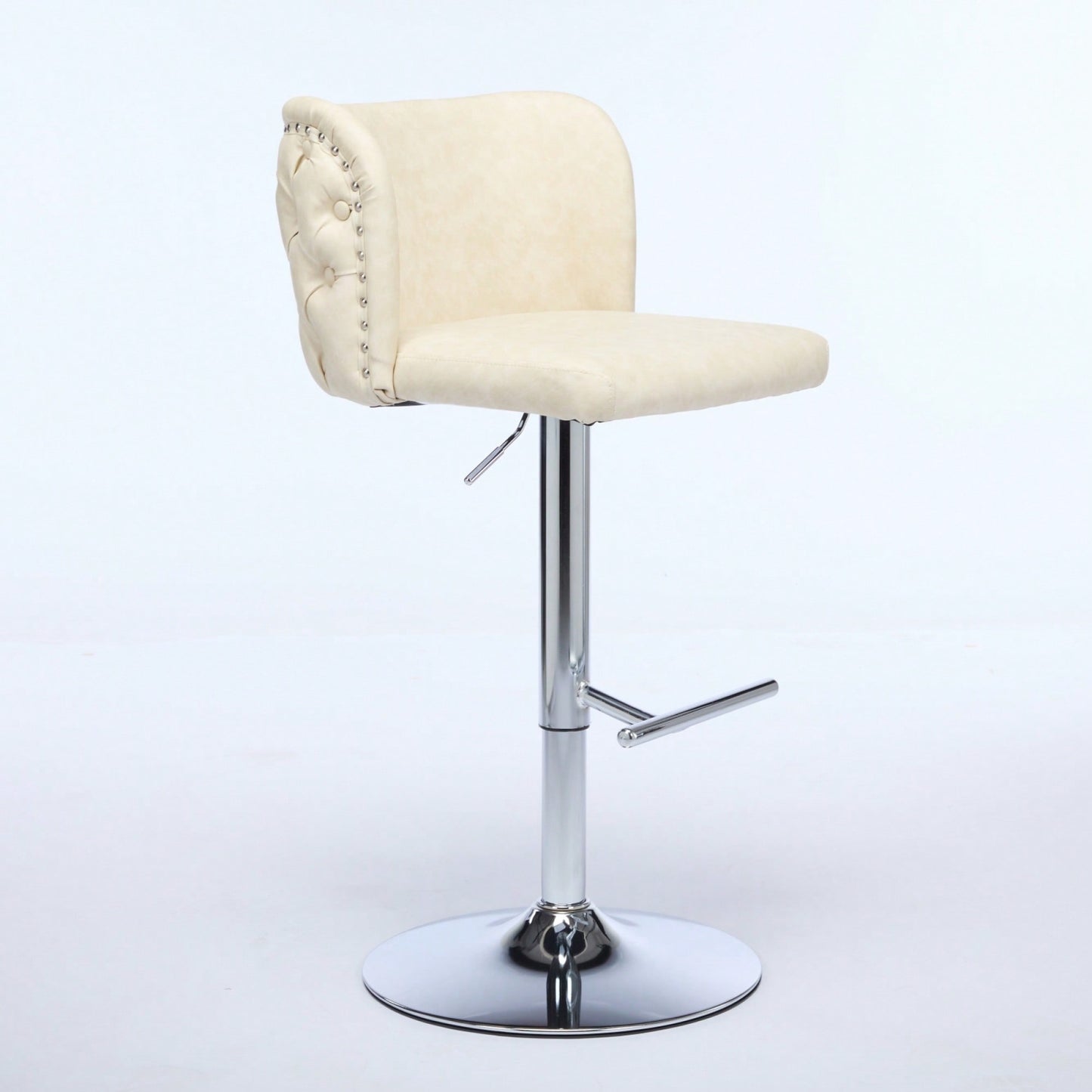 Modern Adjustable Height Swivel Bar Stools with Chrome Base Set of 2 Tufted PU Upholstery for Kitchen Island and Home Pub Beige
