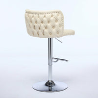 Modern Adjustable Height Swivel Bar Stools with Chrome Base Set of 2 Tufted PU Upholstery for Kitchen Island and Home Pub Beige
