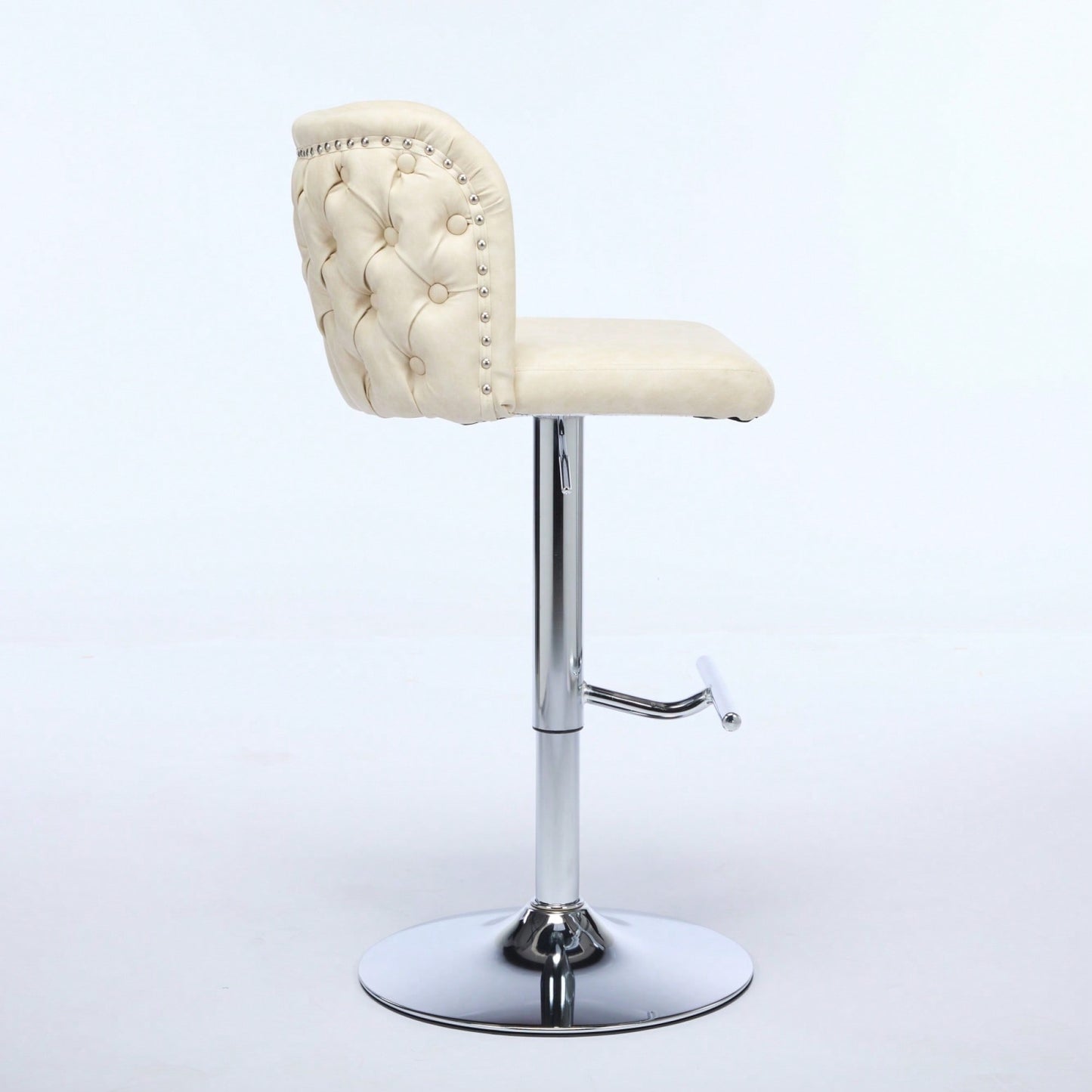 Modern Adjustable Height Swivel Bar Stools with Chrome Base Set of 2 Tufted PU Upholstery for Kitchen Island and Home Pub Beige