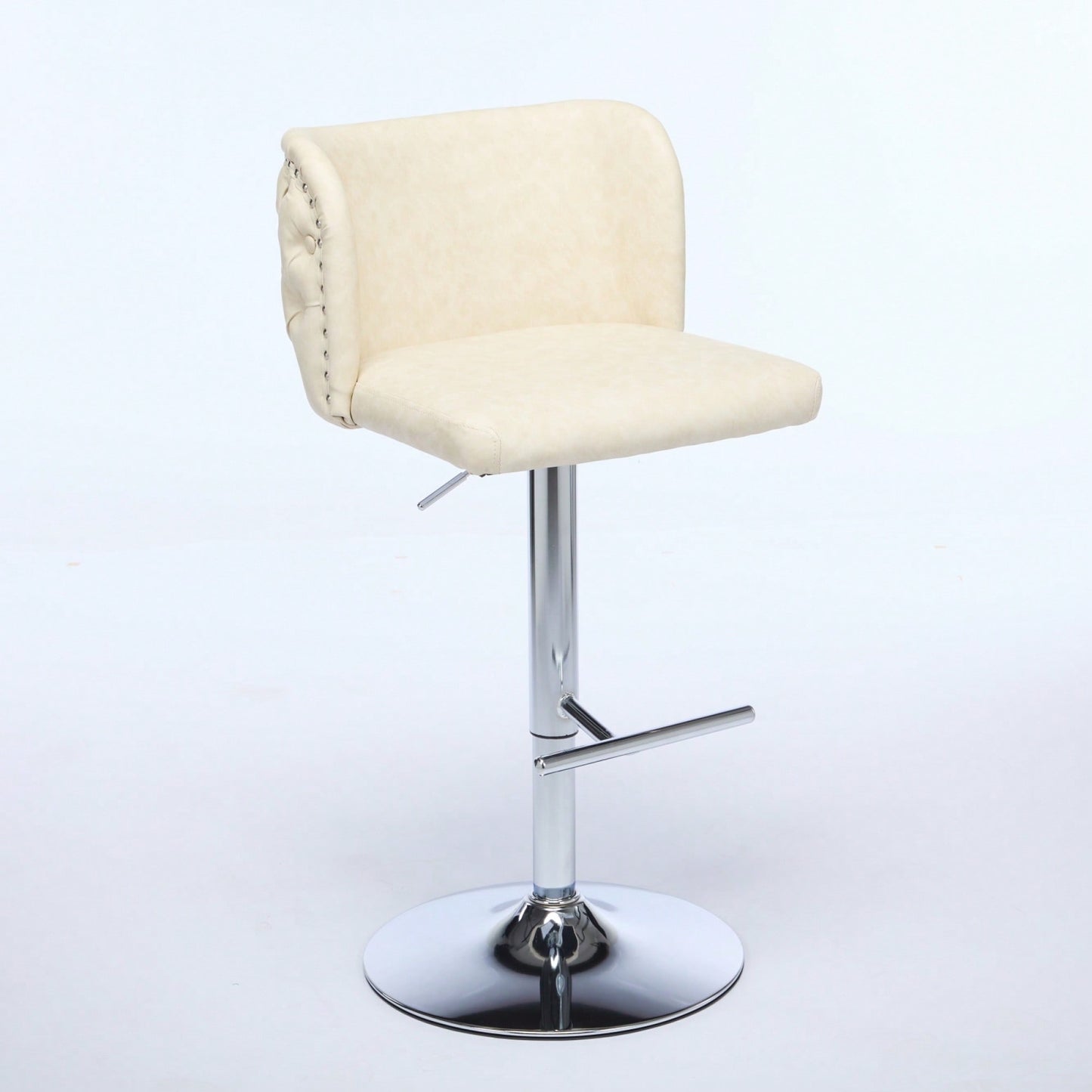 Modern Adjustable Height Swivel Bar Stools with Chrome Base Set of 2 Tufted PU Upholstery for Kitchen Island and Home Pub Beige