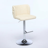 Modern Adjustable Height Swivel Bar Stools with Chrome Base Set of 2 Tufted PU Upholstery for Kitchen Island and Home Pub Beige