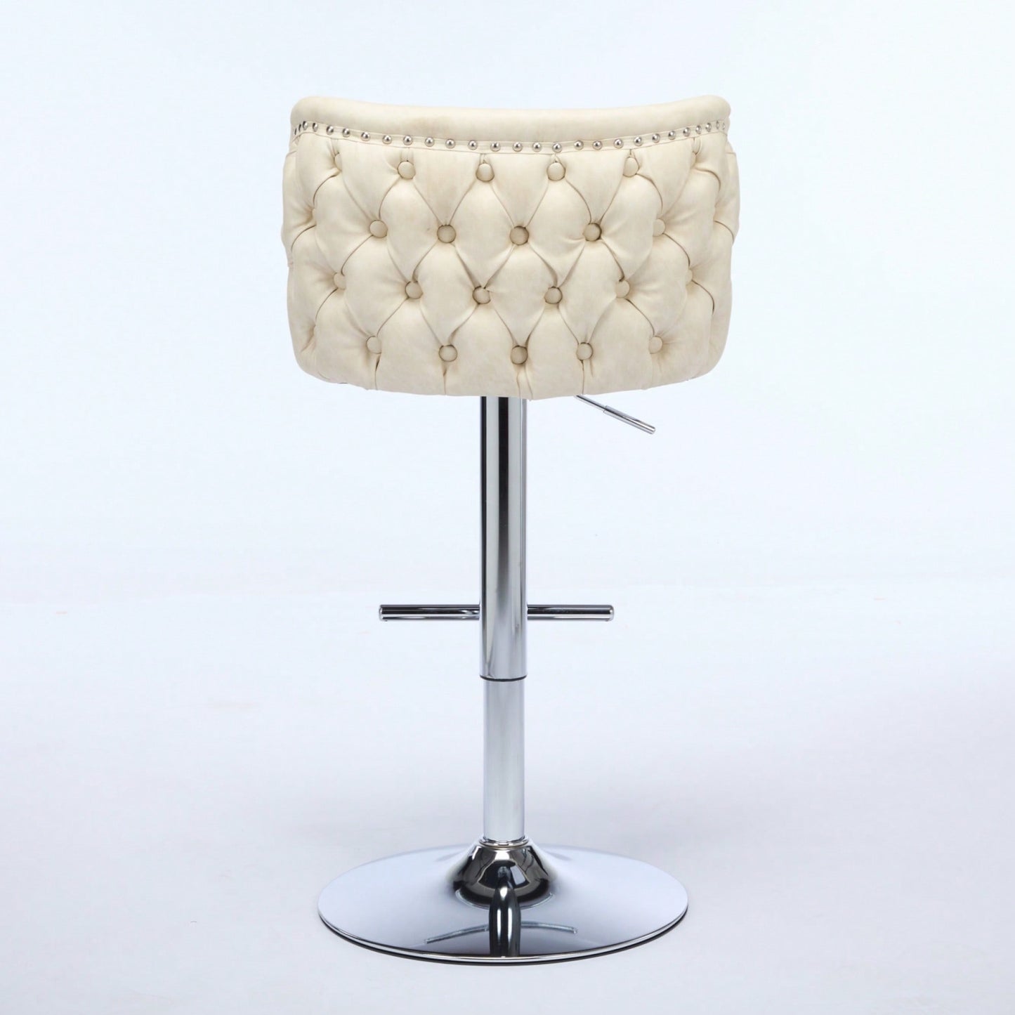 Modern Adjustable Height Swivel Bar Stools with Chrome Base Set of 2 Tufted PU Upholstery for Kitchen Island and Home Pub Beige