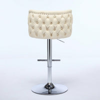 Modern Adjustable Height Swivel Bar Stools with Chrome Base Set of 2 Tufted PU Upholstery for Kitchen Island and Home Pub Beige