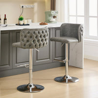 Modern Adjustable Height Swivel Bar Stools with Chrome Base Set of 2 Tufted PU Upholstery for Kitchen Island and Home Pub Beige
