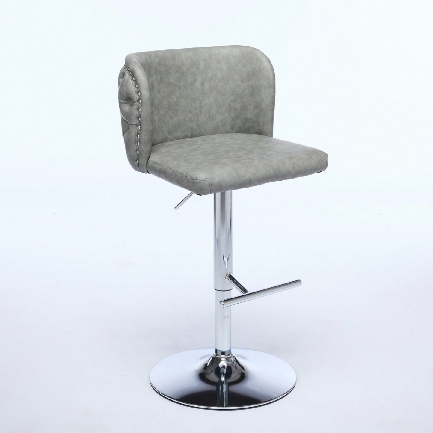 Modern Adjustable Height Swivel Bar Stools with Chrome Base Set of 2 Tufted PU Upholstery for Kitchen Island and Home Pub Beige