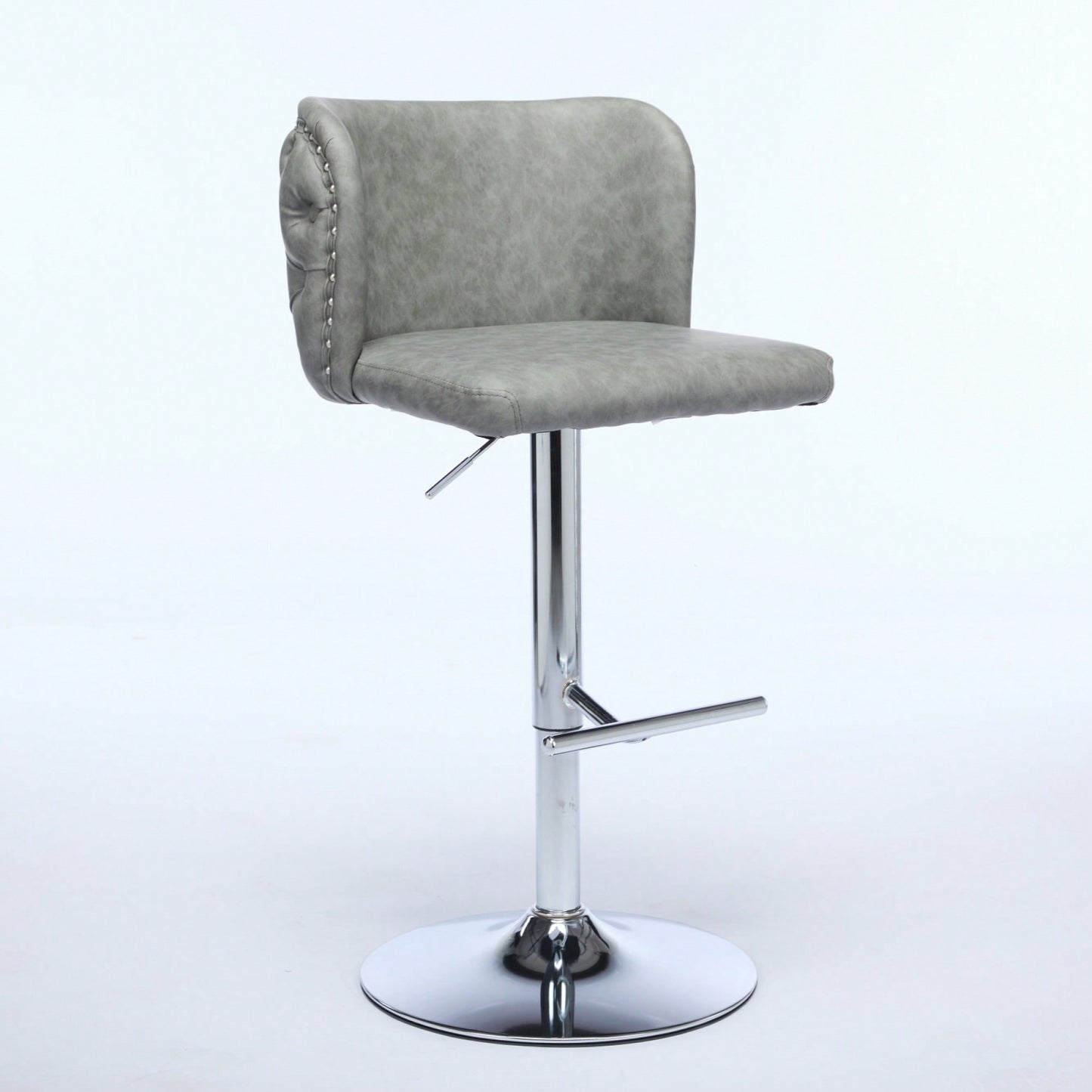 Modern Adjustable Height Swivel Bar Stools with Chrome Base Set of 2 Tufted PU Upholstery for Kitchen Island and Home Pub Beige