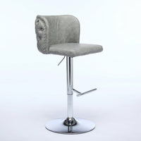Modern Adjustable Height Swivel Bar Stools with Chrome Base Set of 2 Tufted PU Upholstery for Kitchen Island and Home Pub Beige