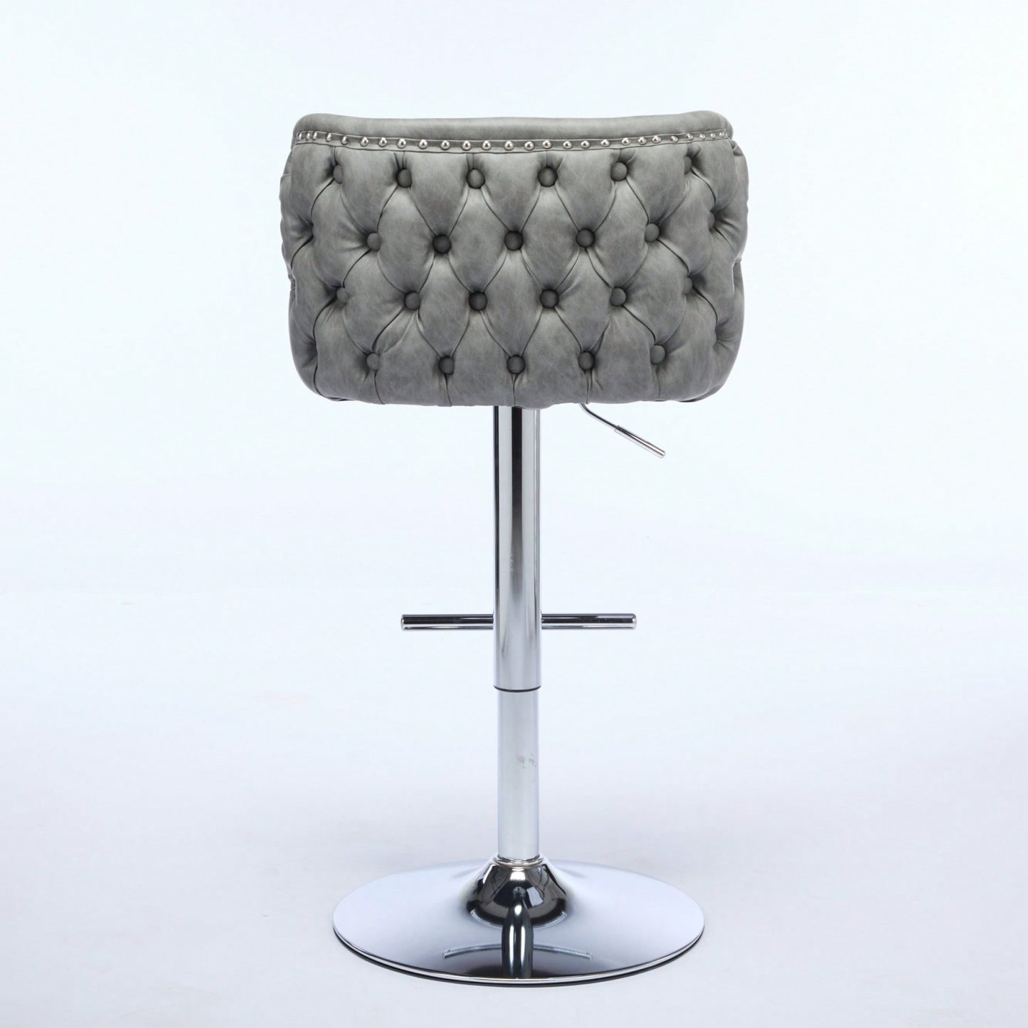 Modern Adjustable Height Swivel Bar Stools with Chrome Base Set of 2 Tufted PU Upholstery for Kitchen Island and Home Pub Beige