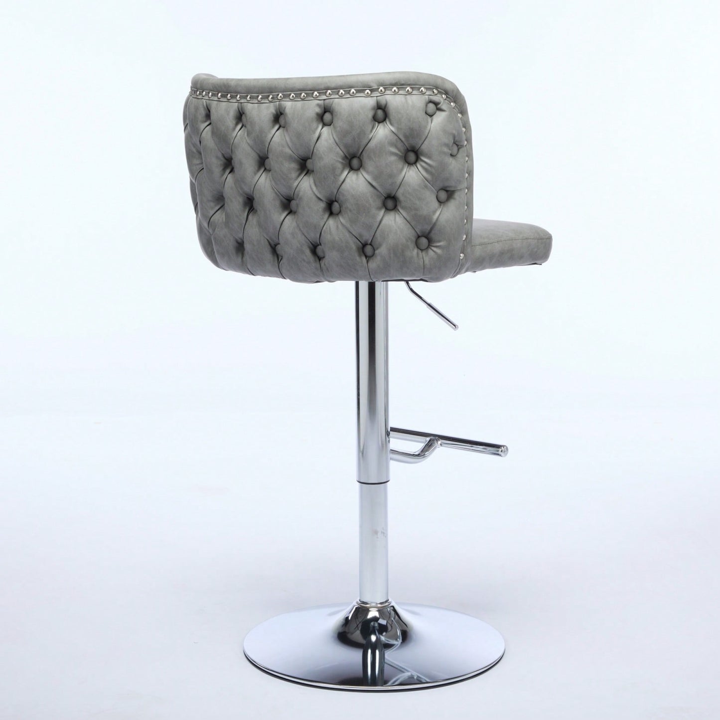Modern Adjustable Height Swivel Bar Stools with Chrome Base Set of 2 Tufted PU Upholstery for Kitchen Island and Home Pub Beige