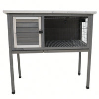 Large 48 Inch Wooden Rabbit Hutch with Removable Tray and Lockable Door for Bunnies Chickens and Small Pets Grey