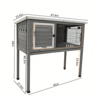 Large 48 Inch Wooden Rabbit Hutch with Removable Tray and Lockable Door for Bunnies Chickens and Small Pets Grey