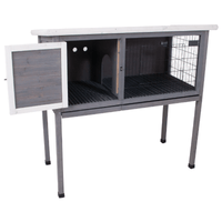 Large 48 Inch Wooden Rabbit Hutch with Removable Tray and Lockable Door for Bunnies Chickens and Small Pets Grey