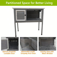 Large 48 Inch Wooden Rabbit Hutch with Removable Tray and Lockable Door for Bunnies Chickens and Small Pets Grey