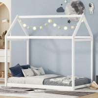 Cozy Twin Size Wooden House Bed In Stylish Gray Finish For Kids' Rooms