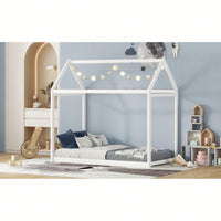 Cozy Twin Size Wooden House Bed In Stylish Gray Finish For Kids' Rooms