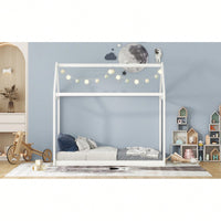 Cozy Twin Size Wooden House Bed In Stylish Gray Finish For Kids' Rooms