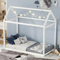 Cozy Twin Size Wooden House Bed In Stylish Gray Finish For Kids' Rooms