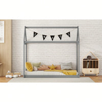 Cozy Twin Size Wooden House Bed In Stylish Gray Finish For Kids' Rooms