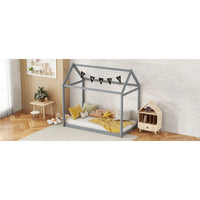 Cozy Twin Size Wooden House Bed In Stylish Gray Finish For Kids' Rooms