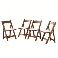 Space-Saving Upholstered Folding Chairs Set Of 4 With Walnut Shelf And Beige Cushion - Easy To Carry Dining Room Furniture