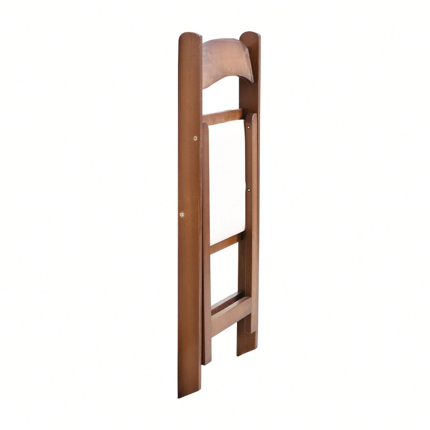 Space-Saving Upholstered Folding Chairs Set Of 4 With Walnut Shelf And Beige Cushion - Easy To Carry Dining Room Furniture