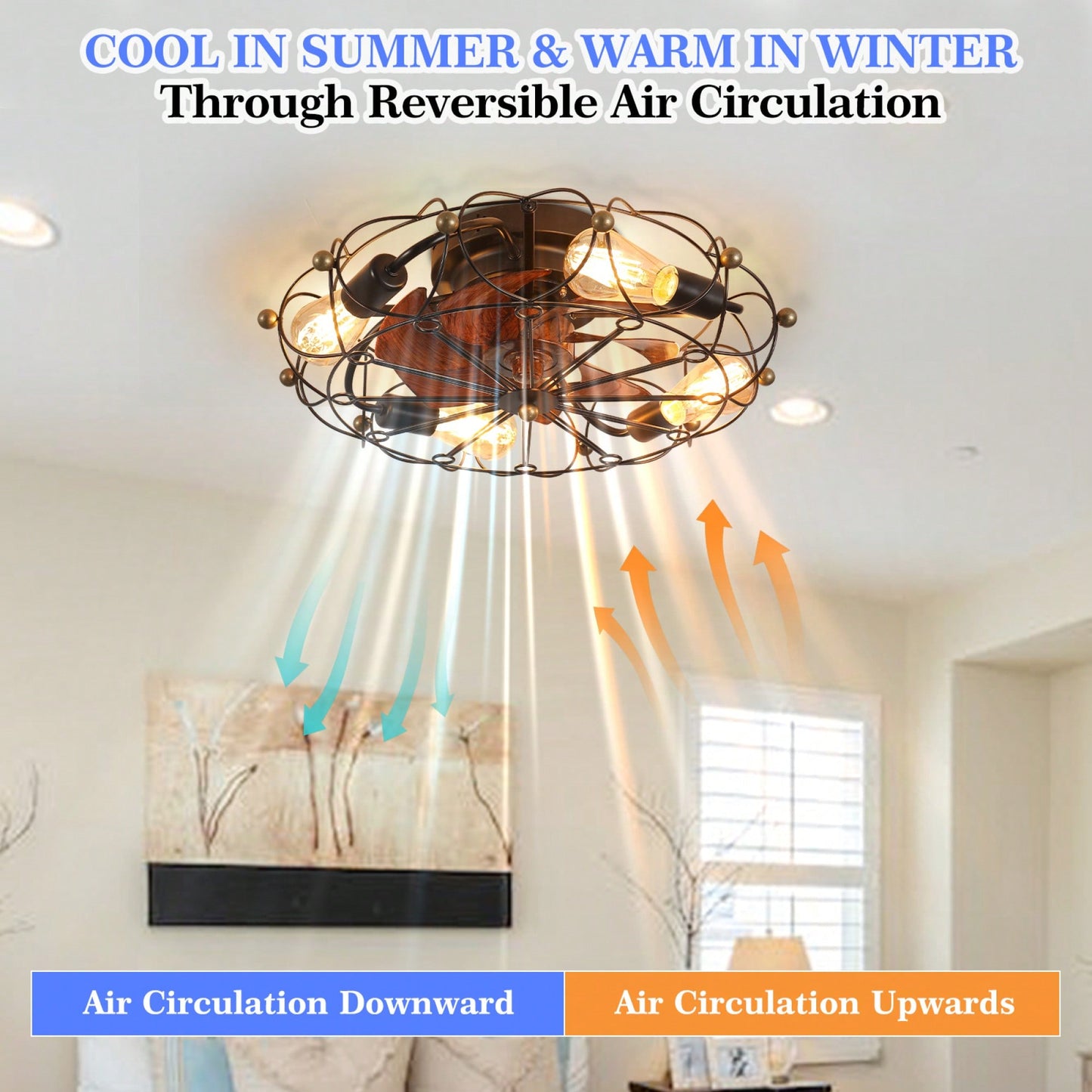 Sleek Low Profile Industrial Ceiling Fan With Integrated Lighting And Remote Control