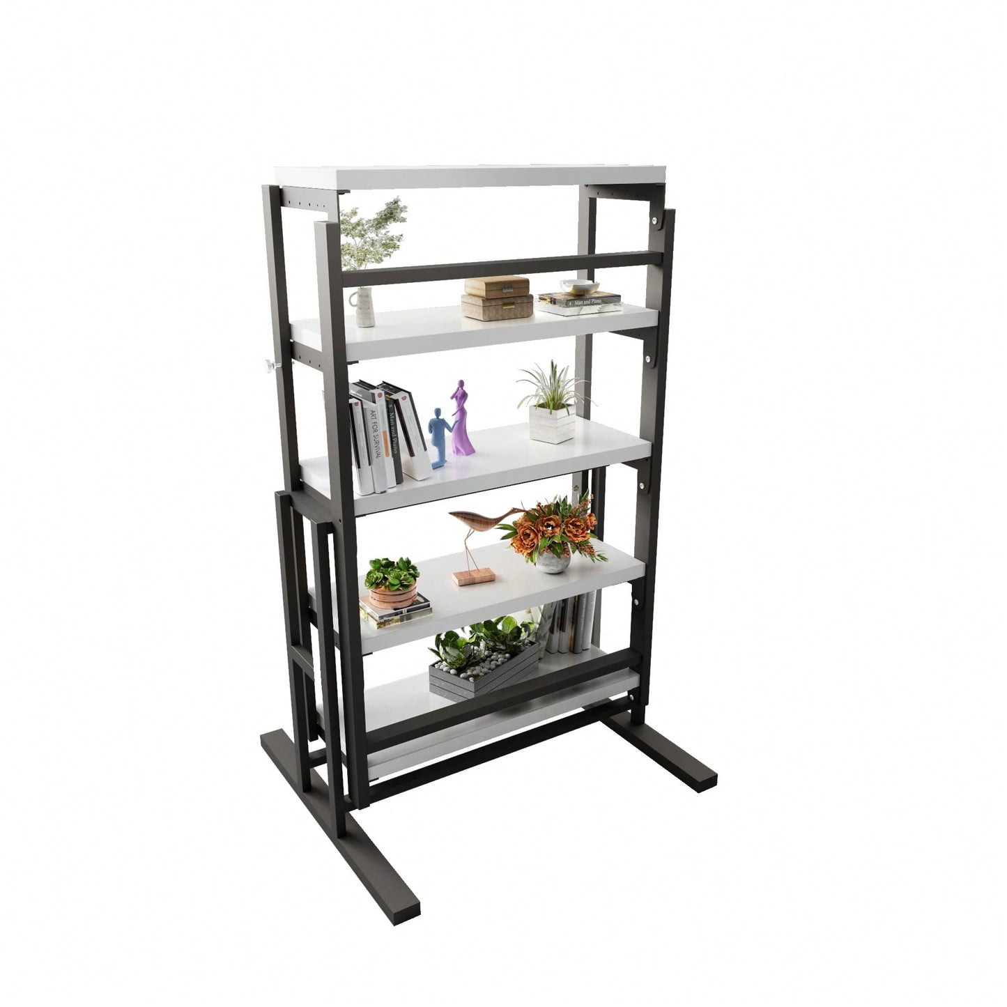 Elegant Solid Mahogany Multifunction Convertible Dining Table With Space-Saving Shelf, Ideal For Home And Studio - White Finish