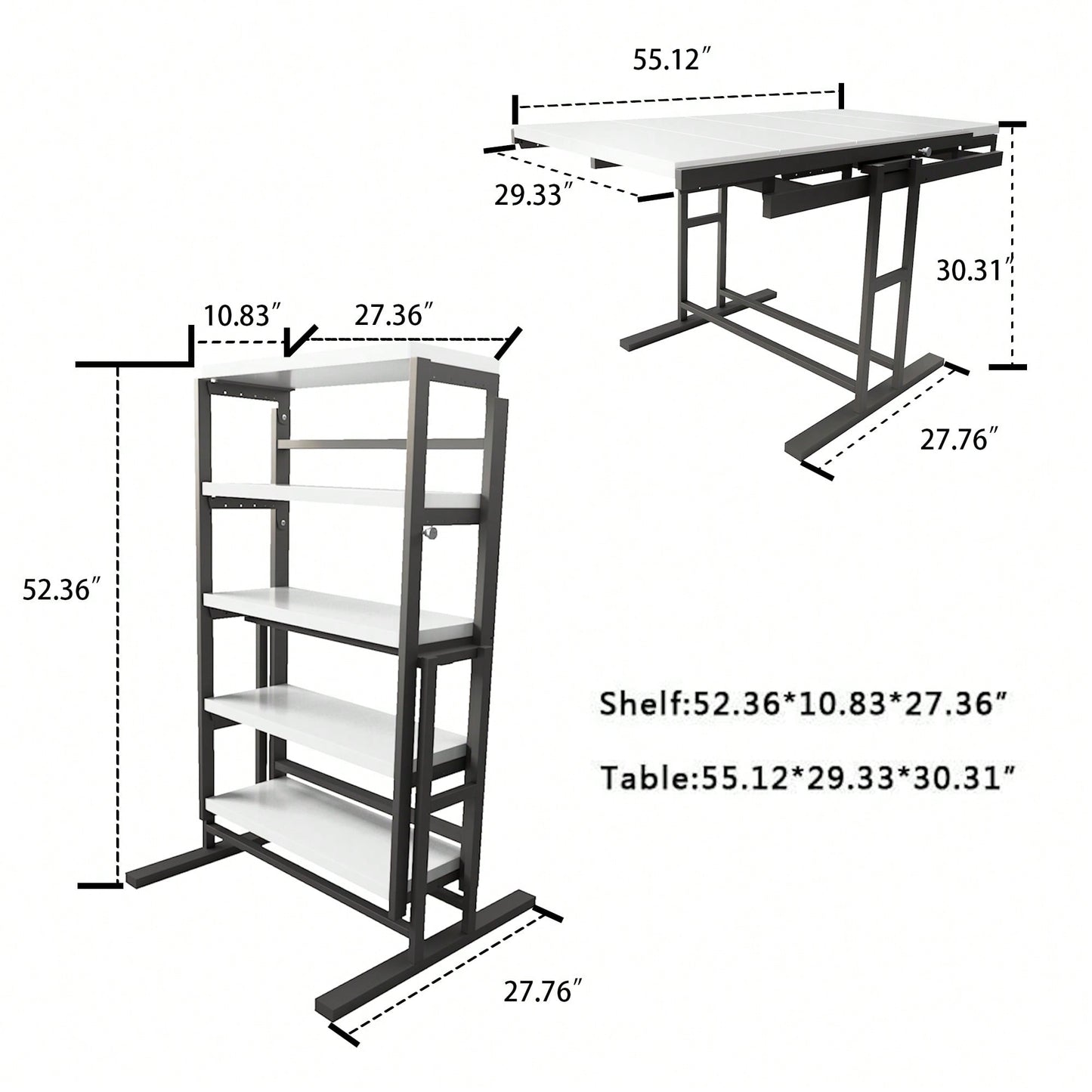 Elegant Solid Mahogany Multifunction Convertible Dining Table With Space-Saving Shelf, Ideal For Home And Studio - White Finish