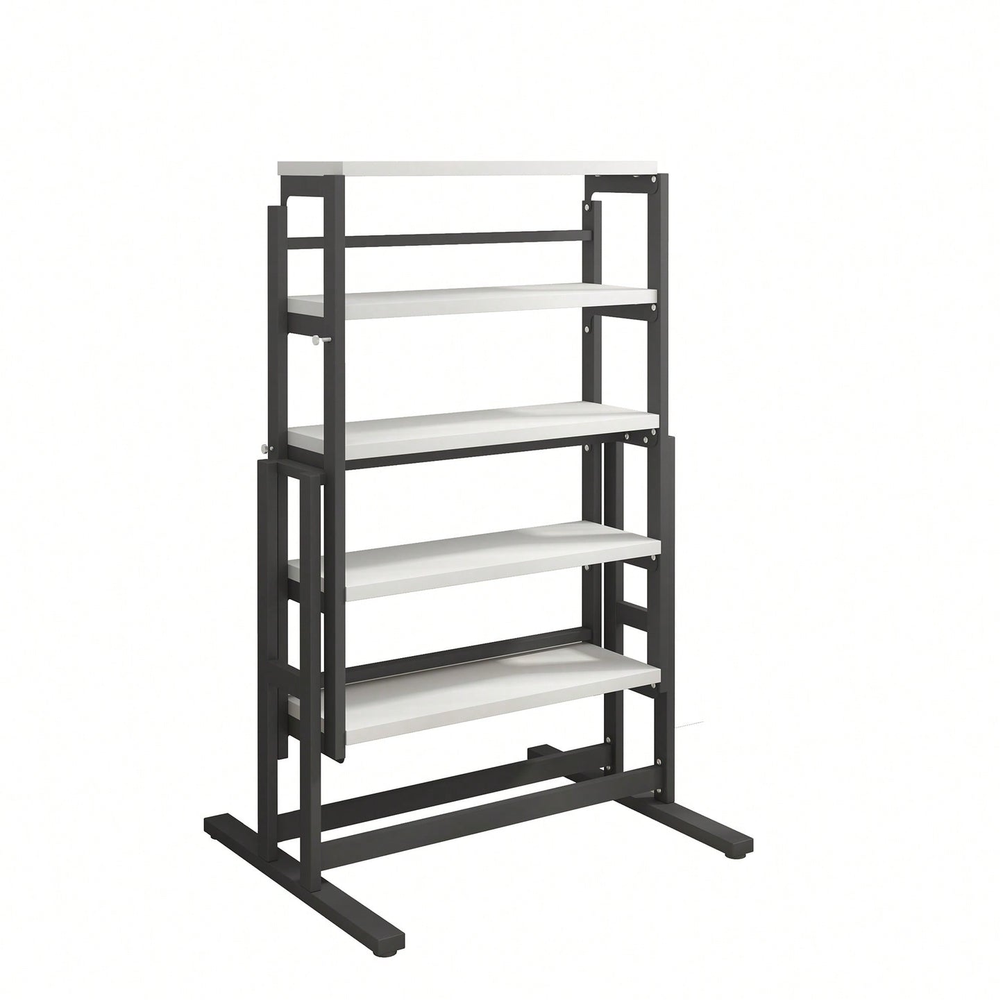 Elegant Solid Mahogany Multifunction Convertible Dining Table With Space-Saving Shelf, Ideal For Home And Studio - White Finish