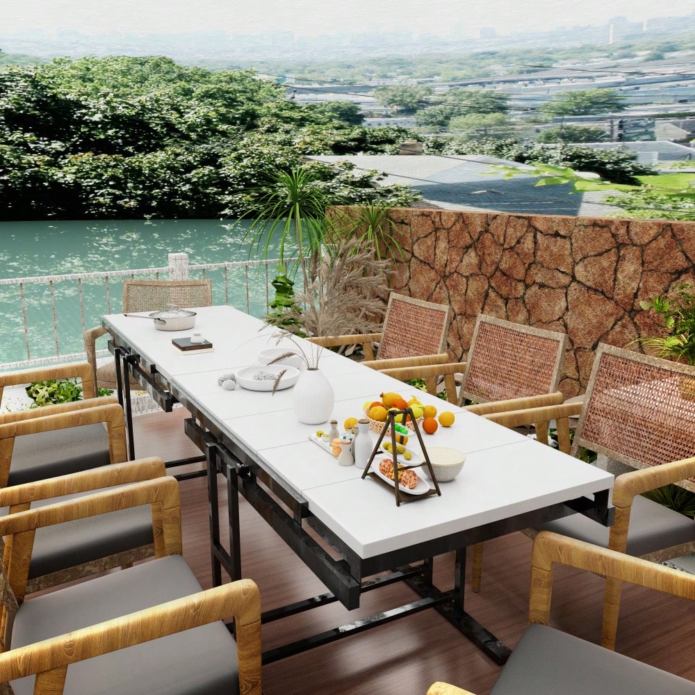 Elegant Solid Mahogany Multifunction Convertible Dining Table With Space-Saving Shelf, Ideal For Home And Studio - White Finish