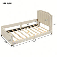 Elegant Beige Twin Size Upholstered Daybed With Classic Striped Headboard – Versatile And Stylish Sleeping Solution For Any Room