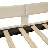 Elegant Beige Twin Size Upholstered Daybed With Classic Striped Headboard – Versatile And Stylish Sleeping Solution For Any Room