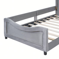 Elegant Beige Twin Size Upholstered Daybed With Classic Striped Headboard – Versatile And Stylish Sleeping Solution For Any Room