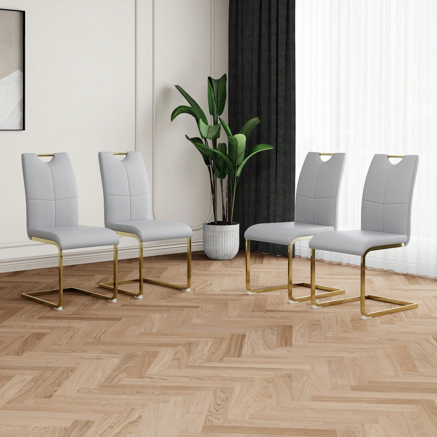 Stylish Upholstered Dining Chairs With Faux Leather Seating And Gold Metal Legs - Set Of 4 For Kitchen, Living Room, And Bedroom