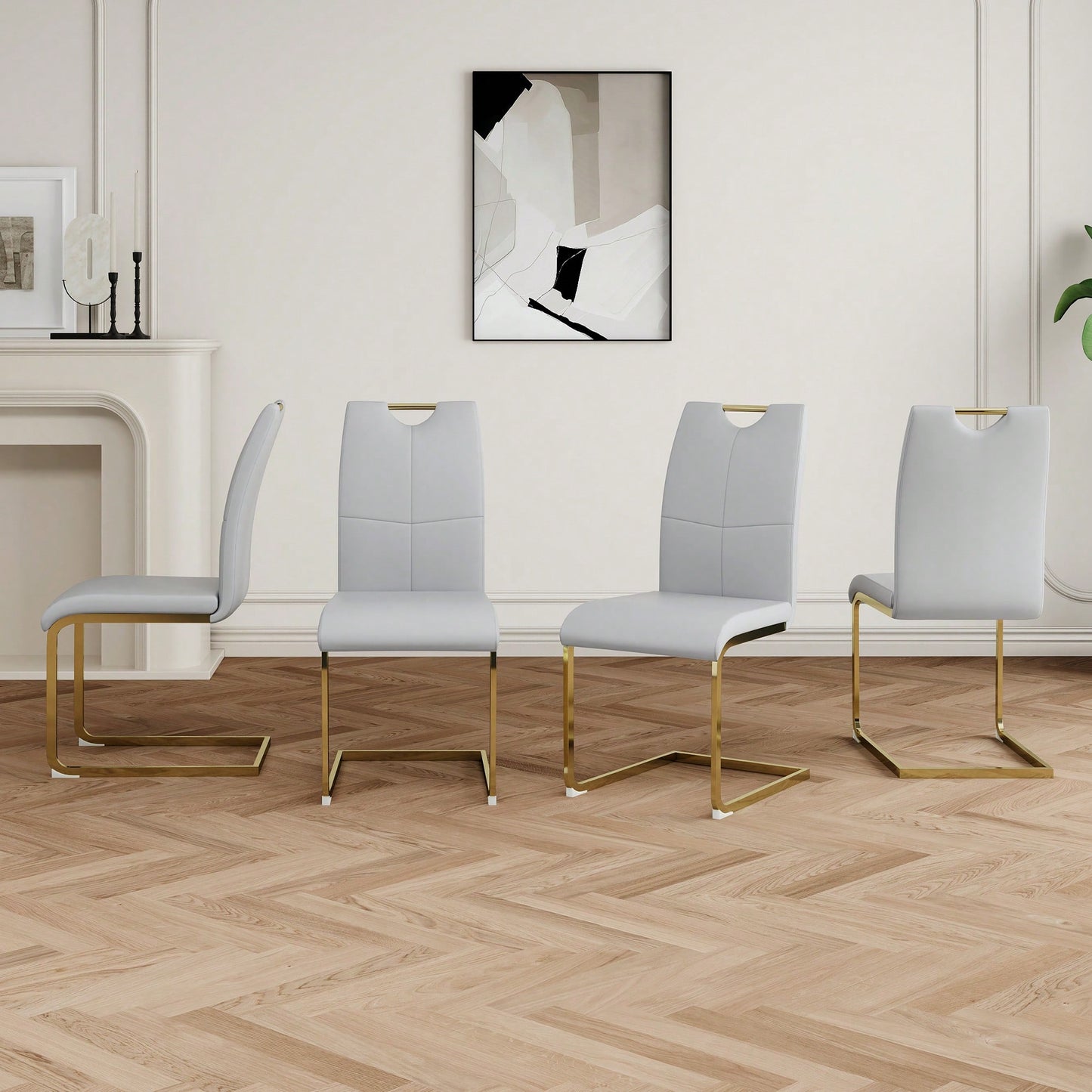 Stylish Upholstered Dining Chairs With Faux Leather Seating And Gold Metal Legs - Set Of 4 For Kitchen, Living Room, And Bedroom