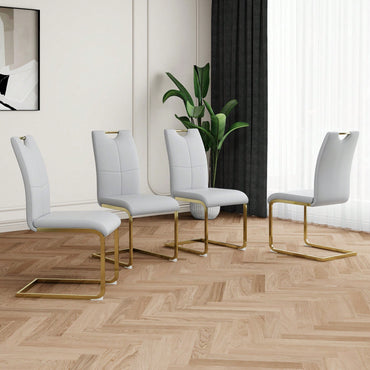 Stylish Upholstered Dining Chairs With Faux Leather Seating And Gold Metal Legs - Set Of 4 For Kitchen, Living Room, And Bedroom