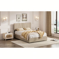 Gray Upholstered Platform Bed with Storage and Tufted Headboard for Kids Teens and Adults No Box Spring Needed