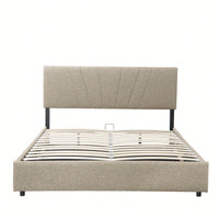 Gray Upholstered Platform Bed with Storage and Tufted Headboard for Kids Teens and Adults No Box Spring Needed