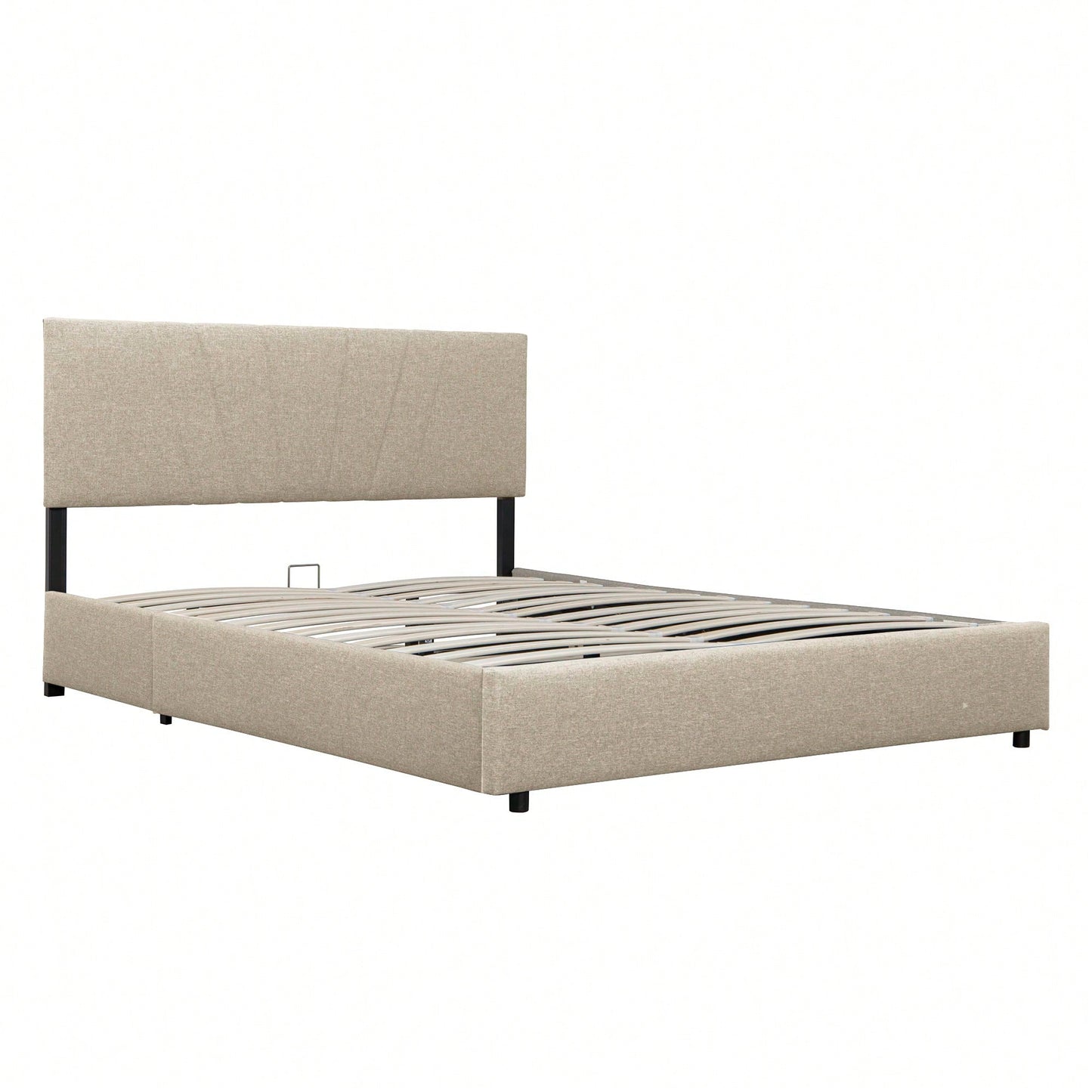 Gray Upholstered Platform Bed with Storage and Tufted Headboard for Kids Teens and Adults No Box Spring Needed