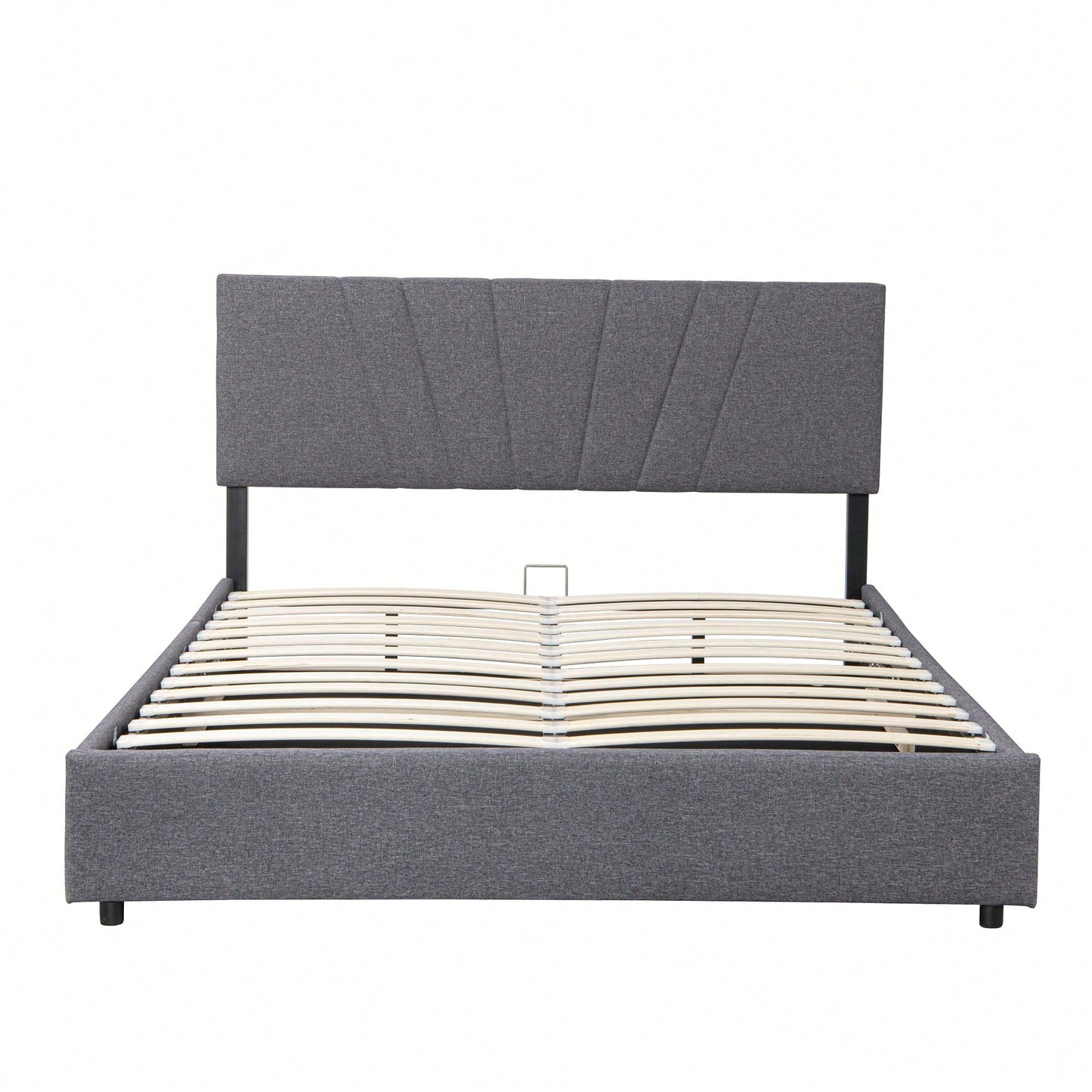 Gray Upholstered Platform Bed with Storage and Tufted Headboard for Kids Teens and Adults No Box Spring Needed