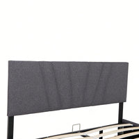 Gray Upholstered Platform Bed with Storage and Tufted Headboard for Kids Teens and Adults No Box Spring Needed