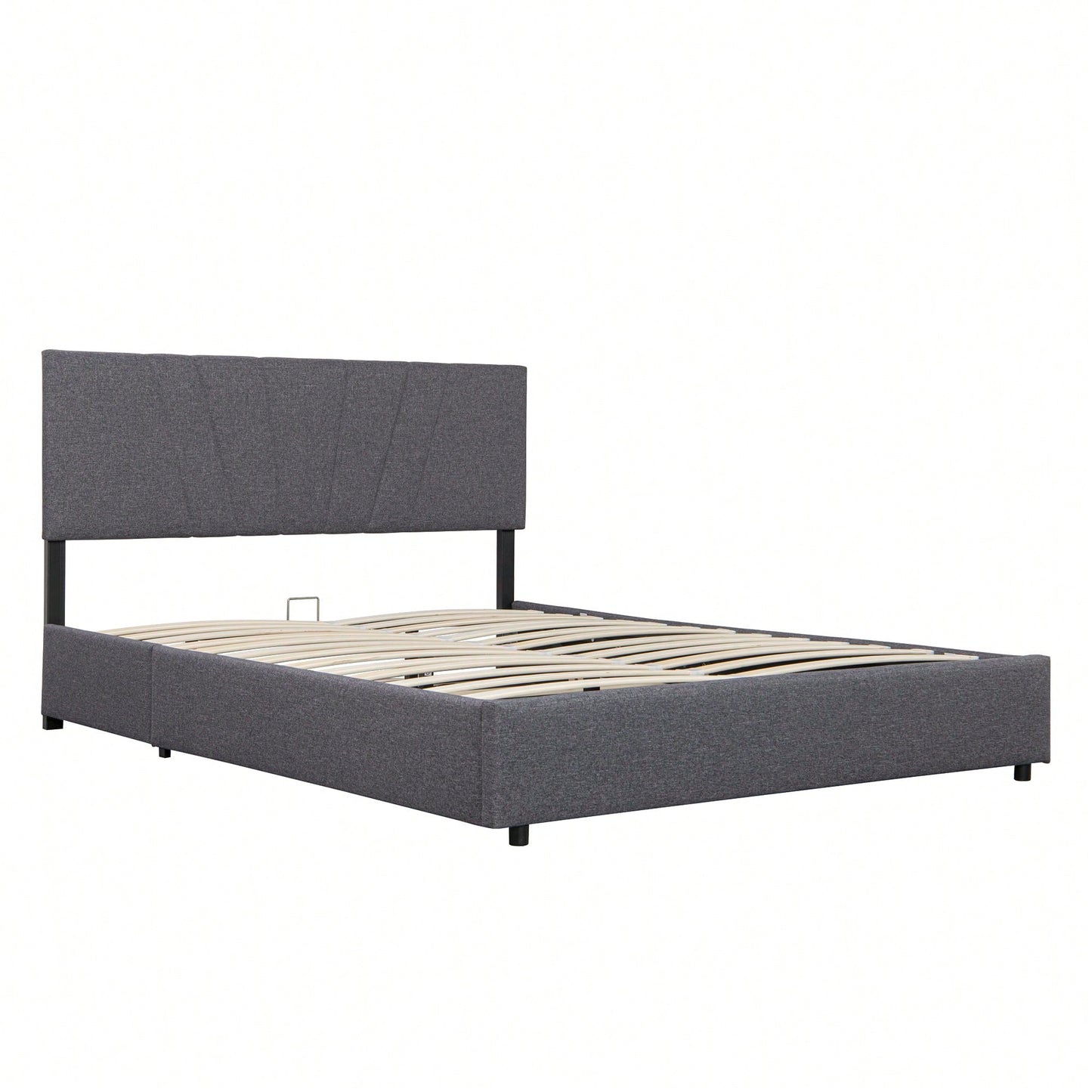 Gray Upholstered Platform Bed with Storage and Tufted Headboard for Kids Teens and Adults No Box Spring Needed