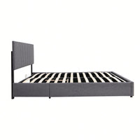 Gray Upholstered Platform Bed with Storage and Tufted Headboard for Kids Teens and Adults No Box Spring Needed