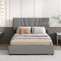 Gray Upholstered Platform Bed with Storage and Tufted Headboard for Kids Teens and Adults No Box Spring Needed